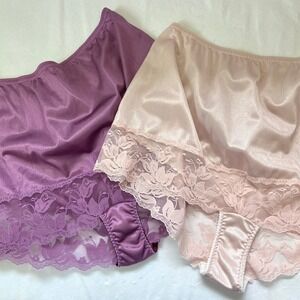 Vintage Flair Nylon Panties Pink Purple Lace 2‎ Pair Womens Small NEW